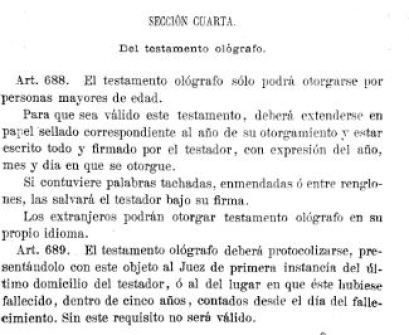 Codigo Civil 1889 testamento ológrafo
